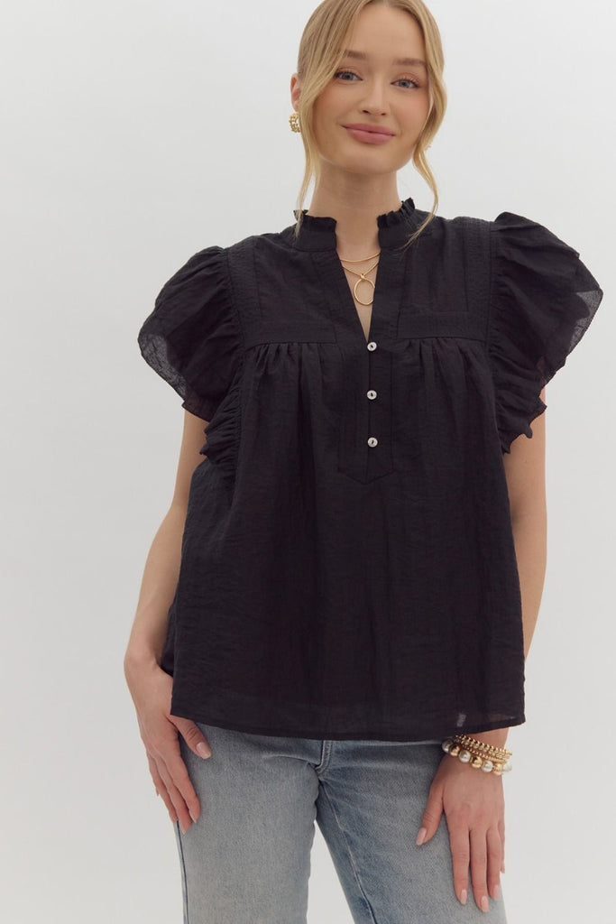 Solid Black Flutter Top - The Edit LLC