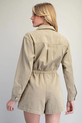 Solid Button Down Romper - Dry Herb - The Edit LLC