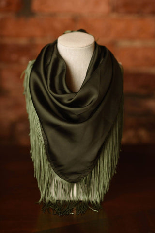 Solid Fringe Scarf: Olive Green - The Edit LLC