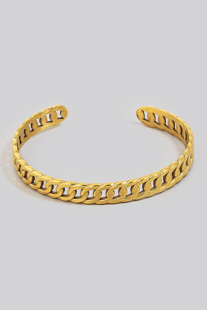 Solid Metallic Flat Curb Chain Cuff Bracelet: G - The Edit LLC