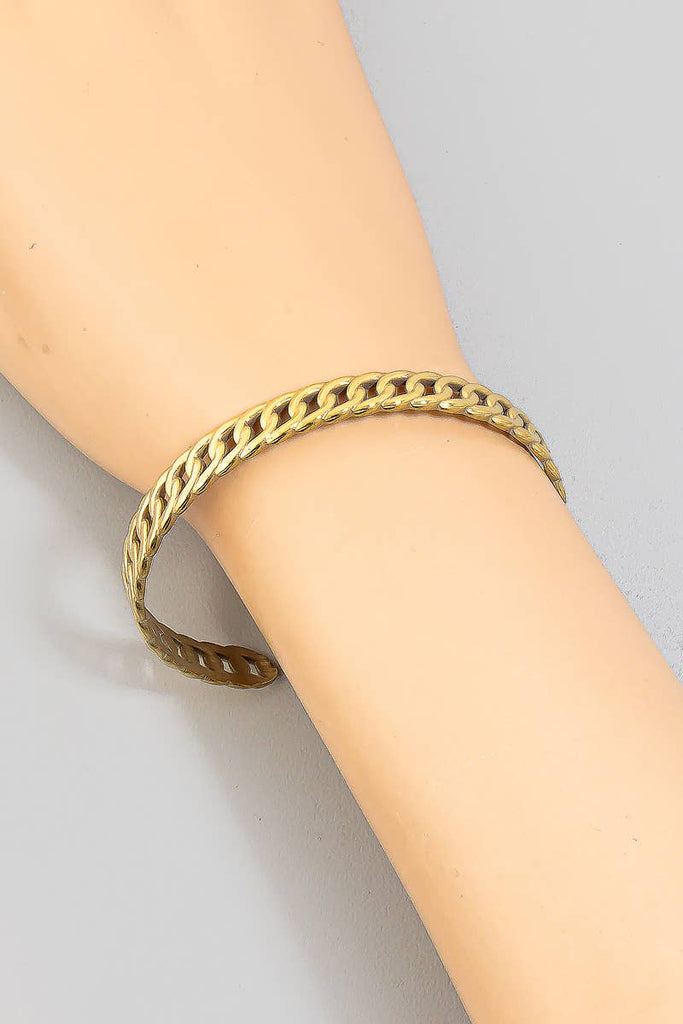 Solid Metallic Flat Curb Chain Cuff Bracelet: G - The Edit LLC