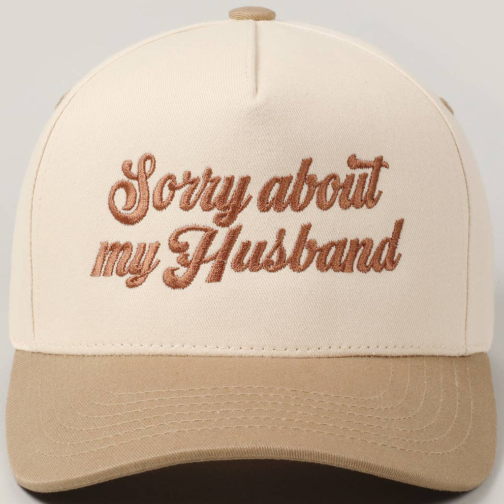 Sorry About My Wife / Husband Embroidery Two - Tone Canvas Cap: 1991 - BEIGE - HUSBAND / ONE SIZE - The Edit LLC