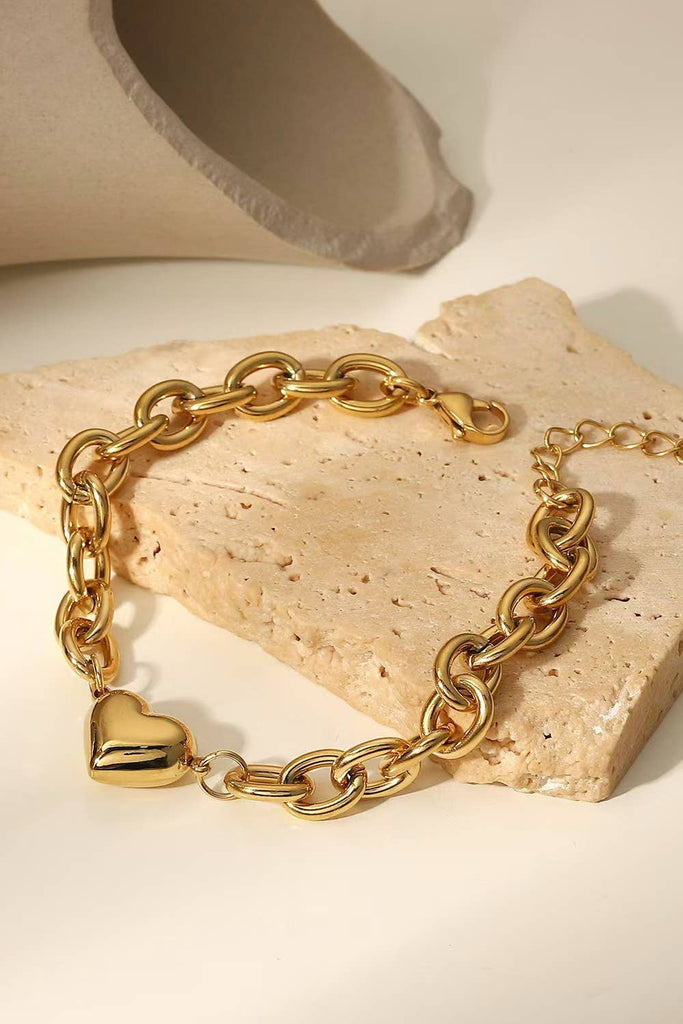 STAINLESS STEEL TARNISH FREE CHUNKY HEART BRACELET | 40B119: Gold - The Edit LLC