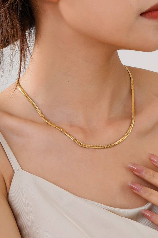 STAINLESS STEEL WATERPROOF TARNISH FREE NECKLACE | 40NK318: HERRINGBONE - The Edit LLC