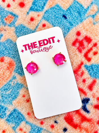 Sterling Silver Post 12mm Round Glass Stud Earrings: Neon Fuchsia - The Edit LLC