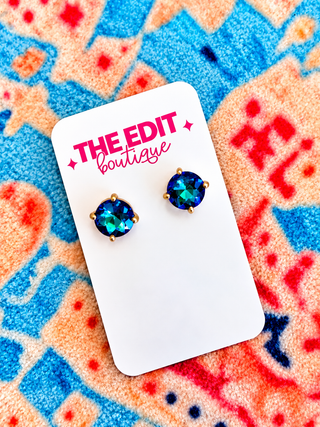 Sterling Silver Post 12mm Round Glass Stud Earrings: X-Blue - The Edit LLC