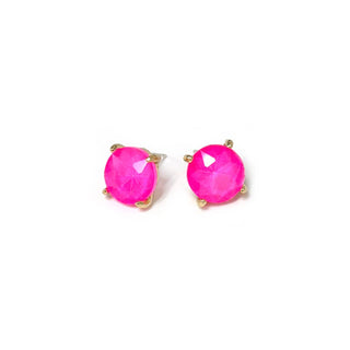 Sterling Silver S925 Post 12mm Round Glass Stud Earrings: Neon Fuchsia - The Edit LLC