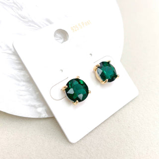Sterling Silver S925 Post 12mm Round Glass Stud Earrings: Neon Yellow - The Edit LLC