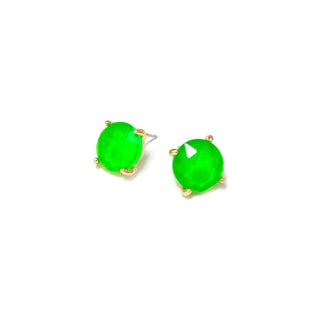 Sterling Silver S925 Post 12mm Round Glass Stud Earrings: Neon Yellow - The Edit LLC