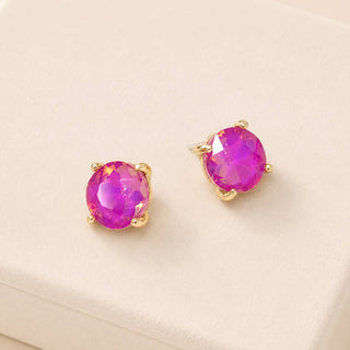 Sterling Silver S925 Post 12mm Round Glass Stud Earrings: Neon Yellow - The Edit LLC