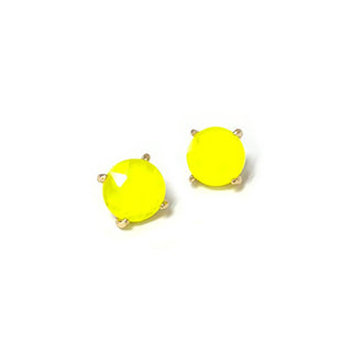 Sterling Silver S925 Post 12mm Round Glass Stud Earrings: Neon Yellow - The Edit LLC