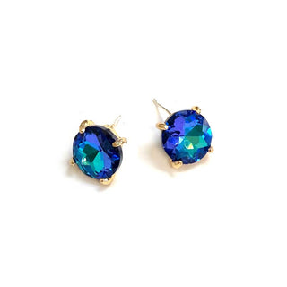 Sterling Silver S925 Post 12mm Round Glass Stud Earrings: X-Blue - The Edit LLC