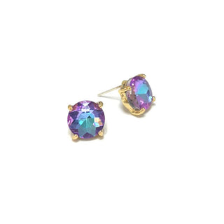 Sterling Silver S925 Post Round Glass Stud Earrings 10mm: Plum - The Edit LLC