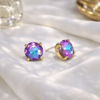 Sterling Silver S925 Post Round Glass Stud Earrings 10mm: Plum - The Edit LLC