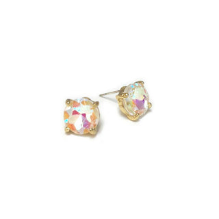 Sterling Silver S925 Post Round Glass Stud Earrings 10mm: Rainbow(Volcano) - The Edit LLC