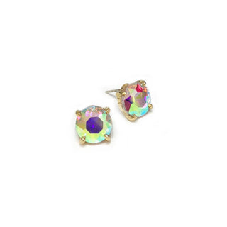 Sterling Silver S925 Post Round Glass Stud Earrings 10mm: Rainbow(Volcano) - The Edit LLC