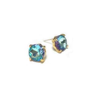 Sterling Silver S925 Post Round Glass Stud Earrings 10mm: Rainbow(Volcano) - The Edit LLC