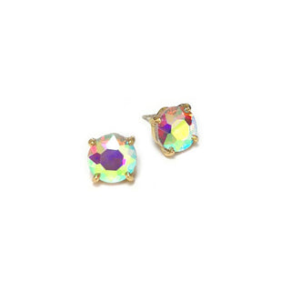 Sterling Silver S925 Post Round Glass Stud Earrings 10mm: Rainbow(Volcano) - The Edit LLC