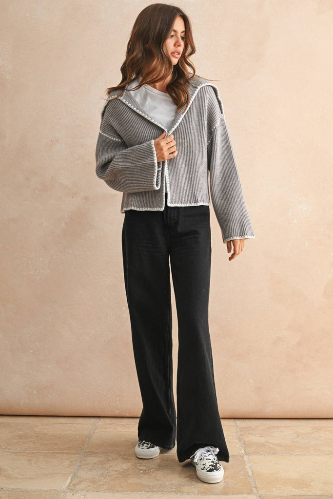 STITCH DETAILED SWEATER CARDIGAN - The Edit LLC