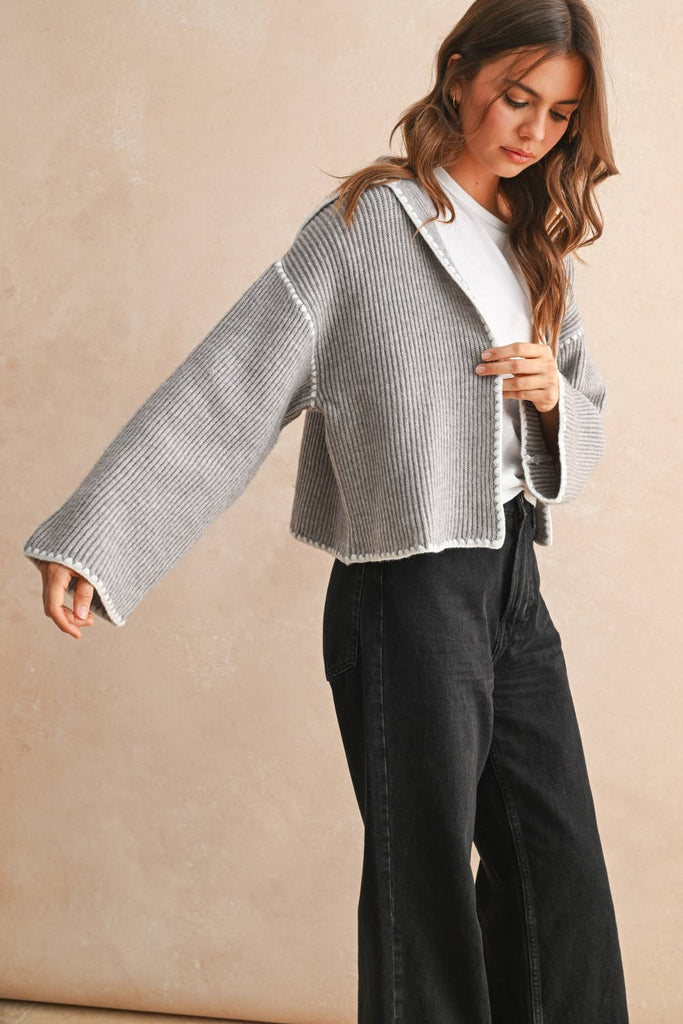 STITCH DETAILED SWEATER CARDIGAN - The Edit LLC