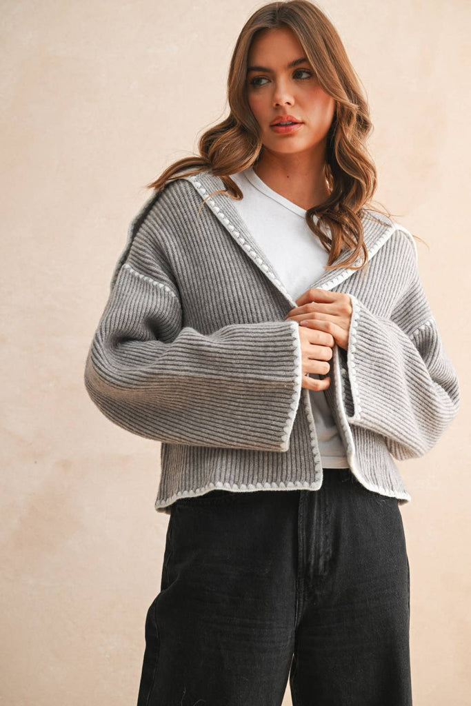STITCH DETAILED SWEATER CARDIGAN - The Edit LLC