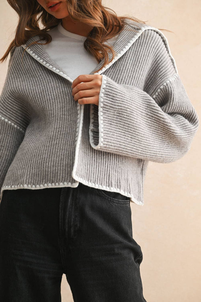STITCH DETAILED SWEATER CARDIGAN - The Edit LLC
