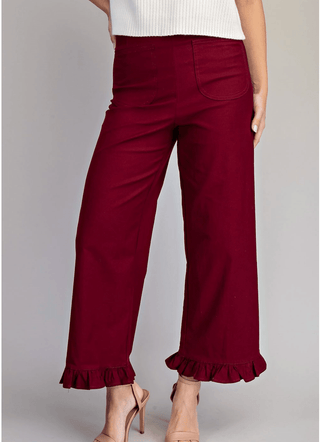 Straight Leg Ruffled Hem Pants - The Edit LLC
