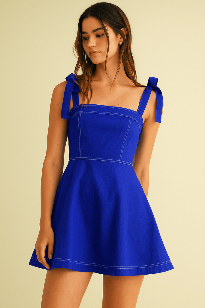 STRAP TIE FLOWY MINI DRESS: Royal Blue - The Edit LLC