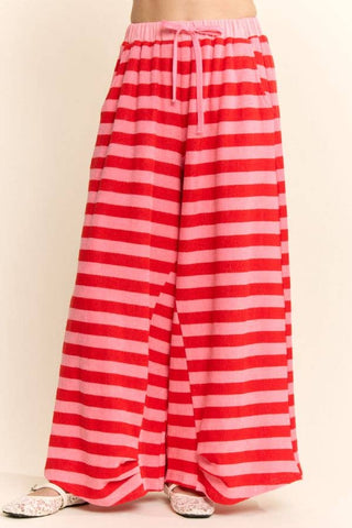 Striped Knit Wide-Leg Pants Set: PINK RED / S-M-L(2-2-2) - The Edit LLC