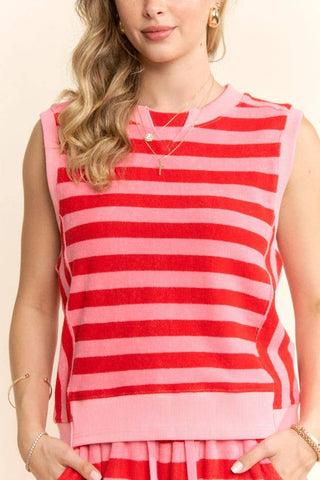Striped Knit Wide-Leg Pants Set: PINK RED / S-M-L(2-2-2) - The Edit LLC