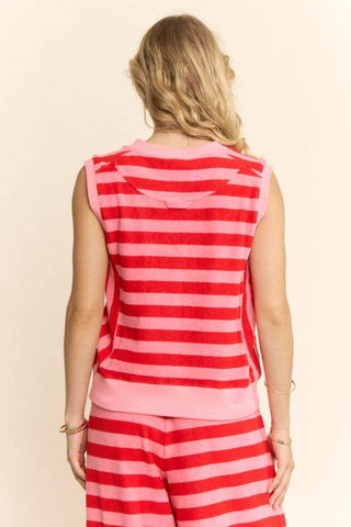 Striped Knit Wide-Leg Pants Set: PINK RED / S-M-L(2-2-2) - The Edit LLC