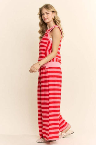 Striped Knit Wide-Leg Pants Set: PINK RED / S-M-L(2-2-2) - The Edit LLC