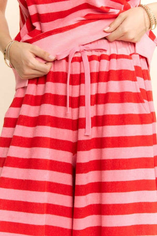 Striped Knit Wide-Leg Pants Set: PINK RED / S-M-L(2-2-2) - The Edit LLC