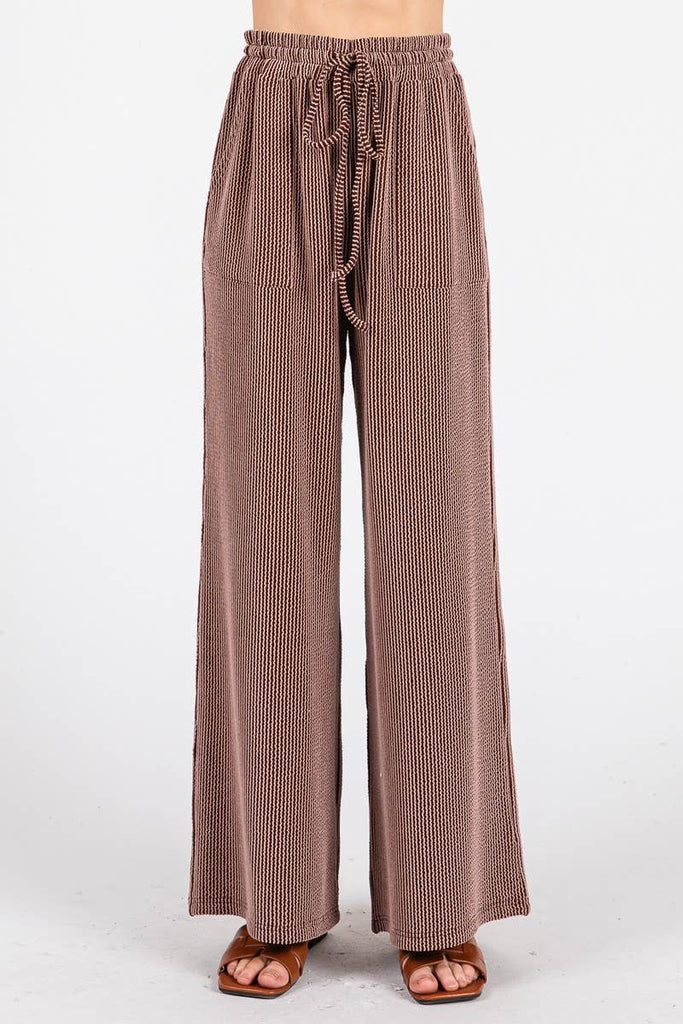 Striped Rib Knit Lounge Set: BROWN - The Edit LLC