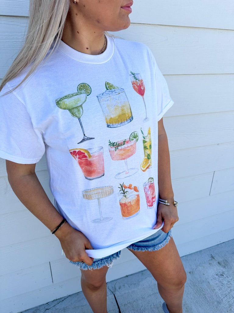 Summeer Drink White Graphic Tee - The Edit LLC