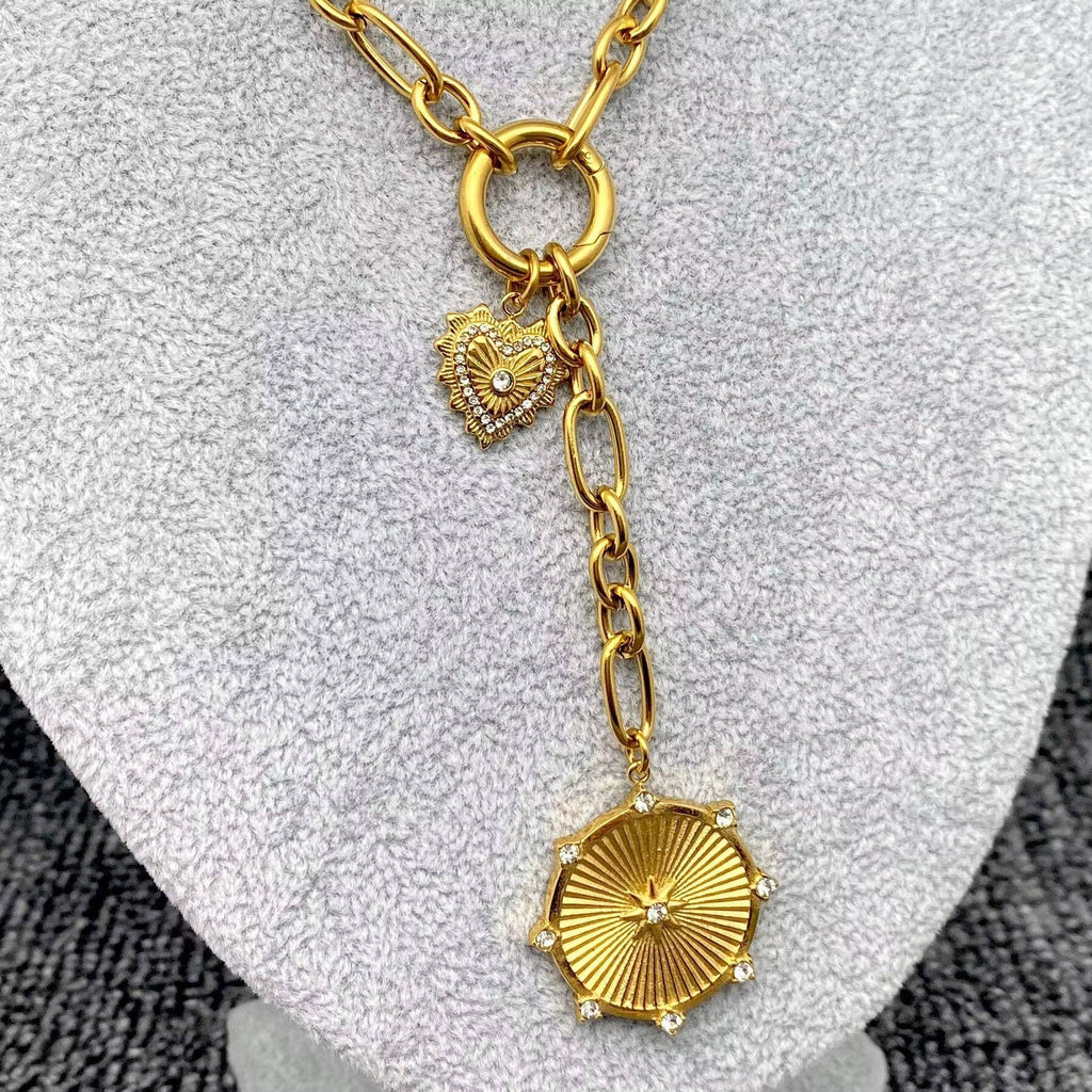 Sun & Heart Charm 18K Gold Plated S.Steel Y - neck Chain - FGS - The Edit LLC