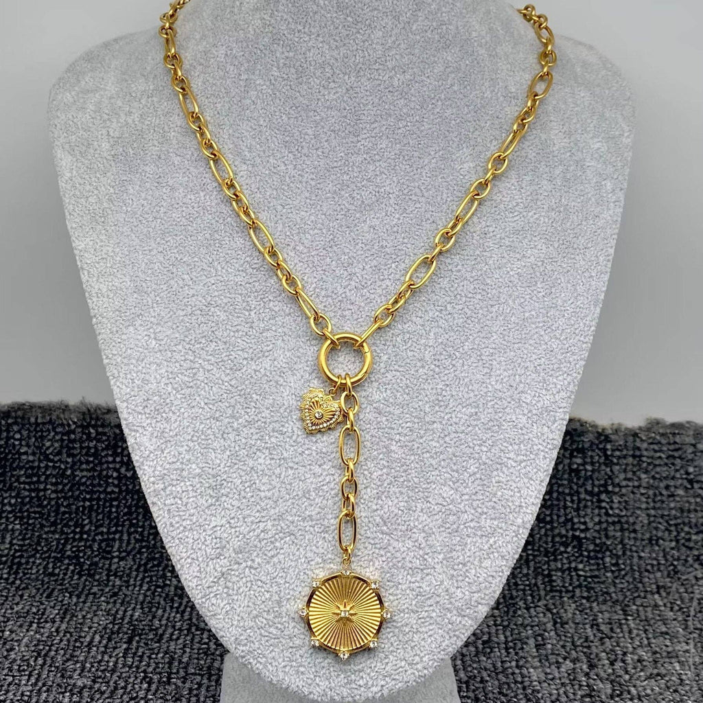 Sun & Heart Charm 18K Gold Plated S.Steel Y - neck Chain - FGS - The Edit LLC