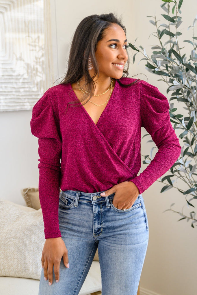 Take Me Out Faux Wrap Bodysuit In Magenta - The Edit LLC