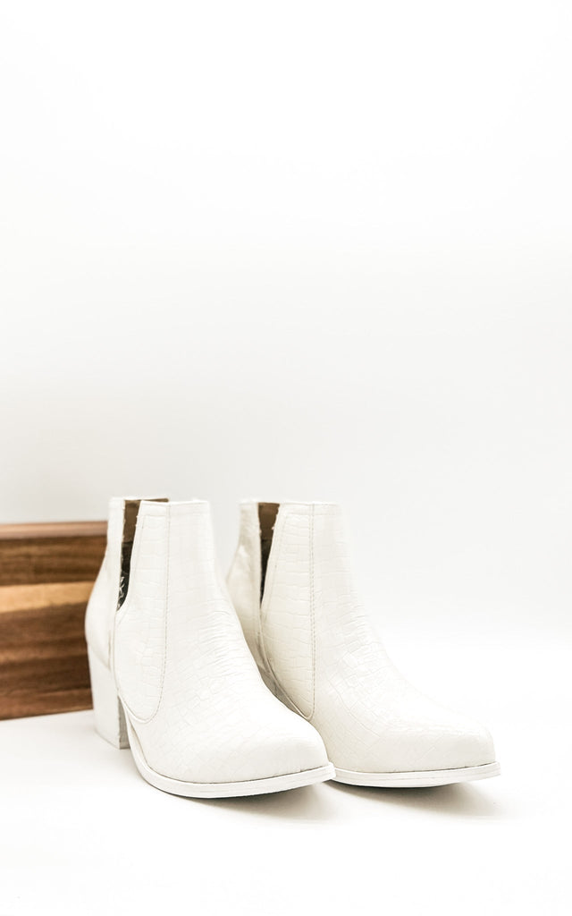 Tarim Bootie in White Croc - The Edit LLC