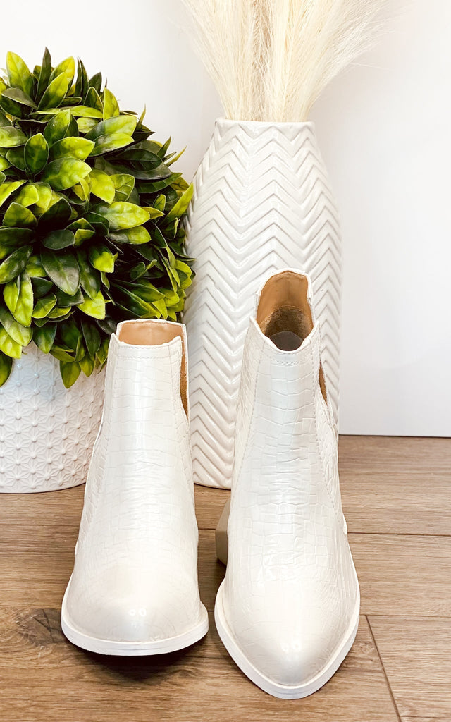 Tarim Bootie in White Croc - The Edit LLC