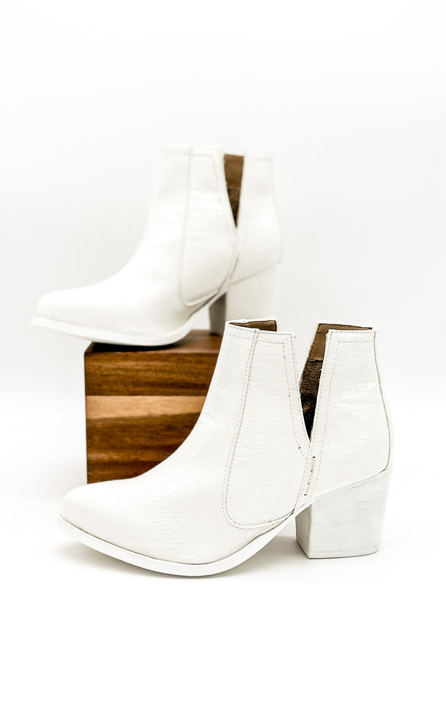 Tarim Bootie in White Croc - The Edit LLC