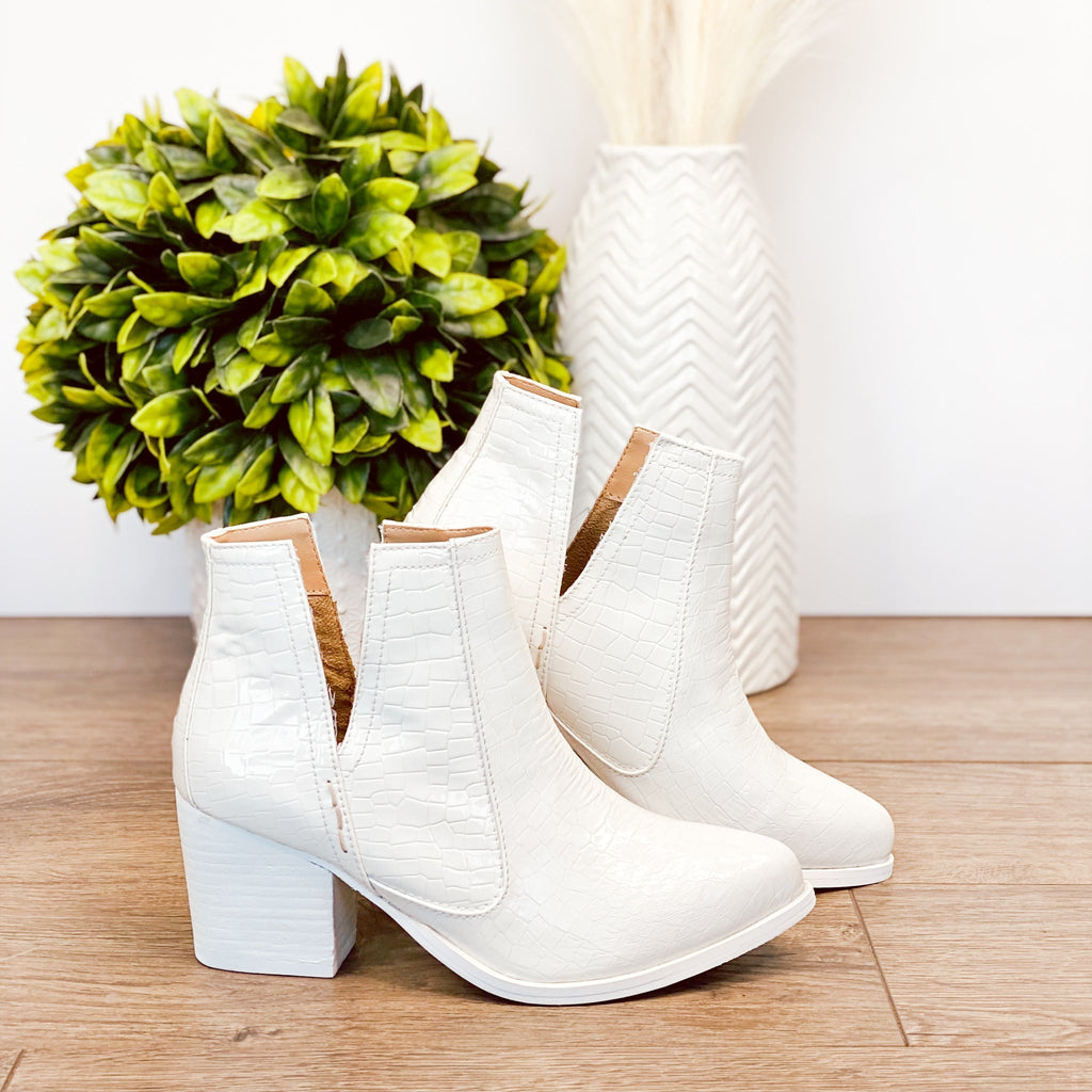 Tarim Bootie in White Croc - The Edit LLC