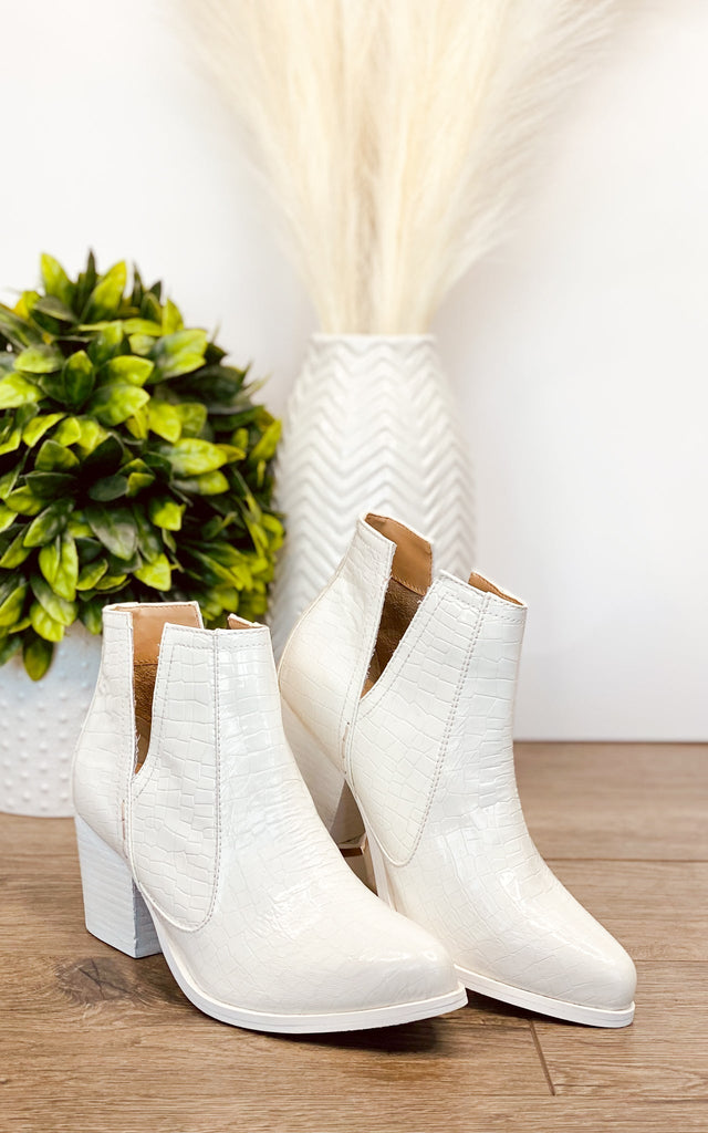 Tarim Bootie in White Croc - The Edit LLC