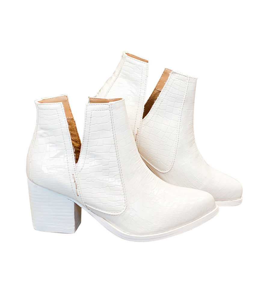 Tarim Bootie in White Croc - The Edit LLC