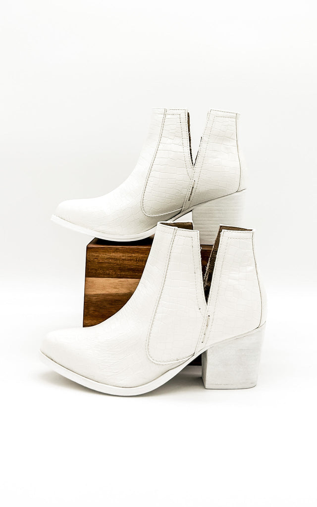 Tarim Bootie in White Croc - The Edit LLC