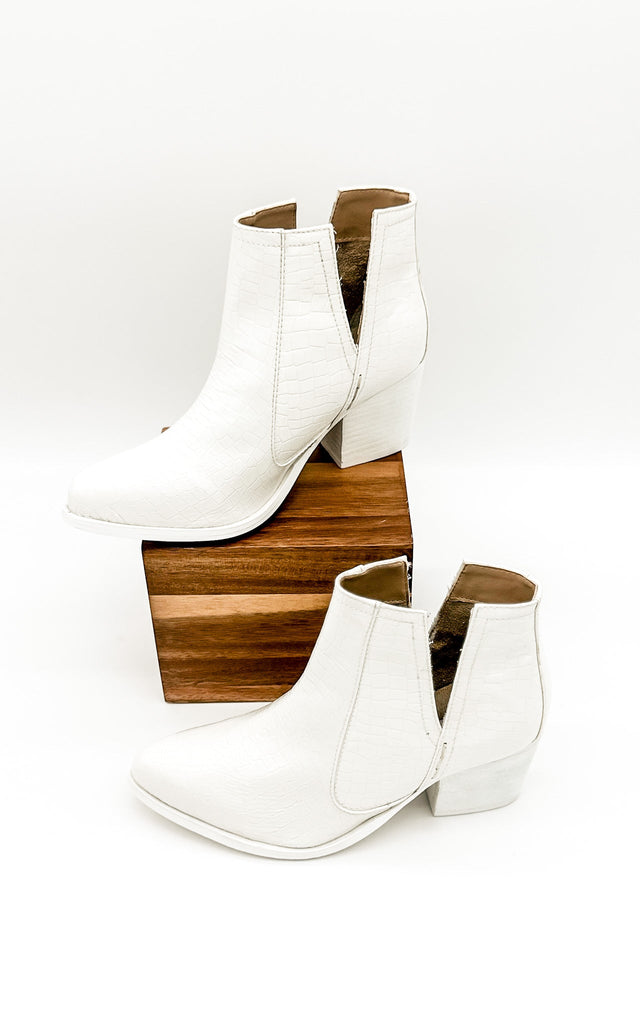 Tarim Bootie in White Croc - The Edit LLC