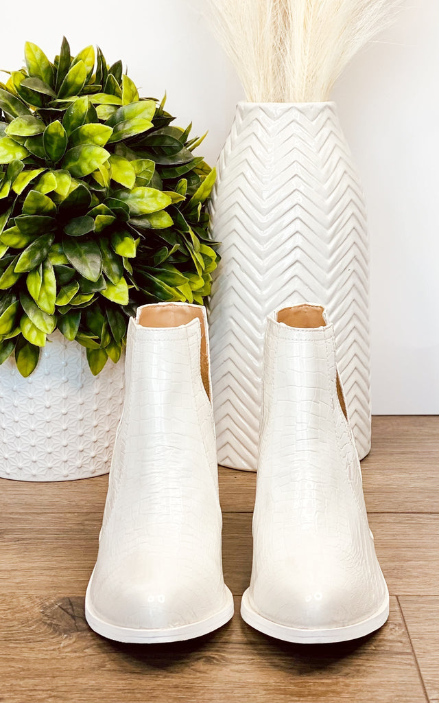 Tarim Bootie in White Croc - The Edit LLC