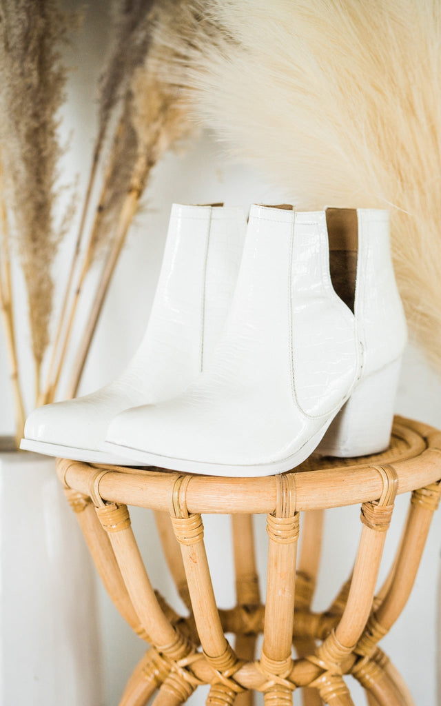 Tarim Bootie in White Croc - The Edit LLC