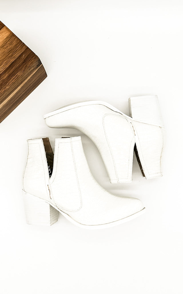 Tarim Bootie in White Croc - The Edit LLC