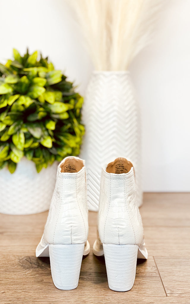 Tarim Bootie in White Croc - The Edit LLC